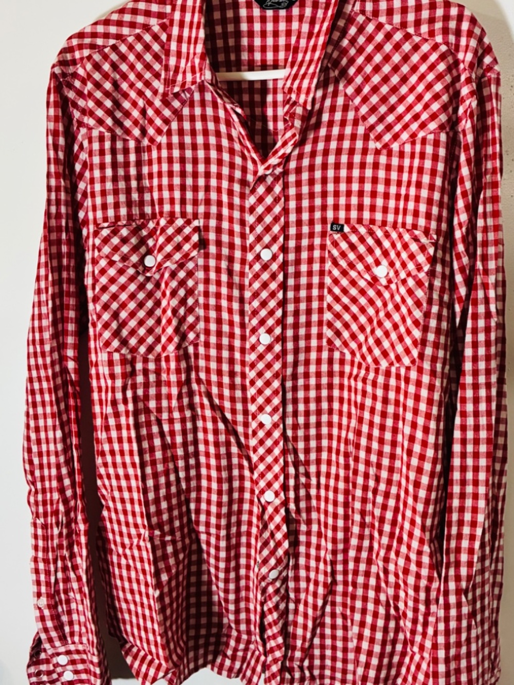 SALT VALLEY MENS WESTERN SHIRT PEARL SNAPS L/SLEEVE SZ L RED/WHITE PLAID COTTON
